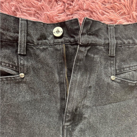 Black Denim Skirt with Yellow Orb Logo - Picture 3 of 6